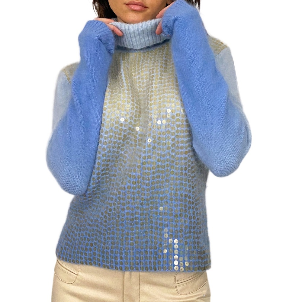 Lucidity angora wool blended women sweater, sequin ,turtleneck  New size small